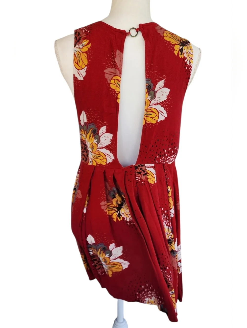 Free People Red Floral Open-Back Dress